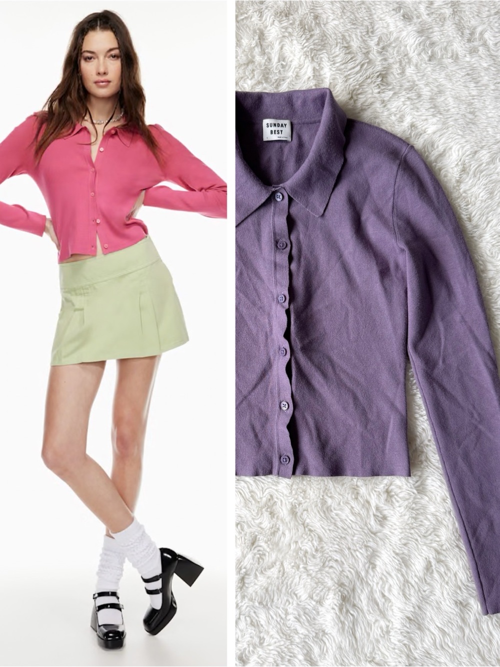 Sunday Best Aritzia Lavender Pastel Button Up Polo Cardigan Sweater SMALL Preppy
